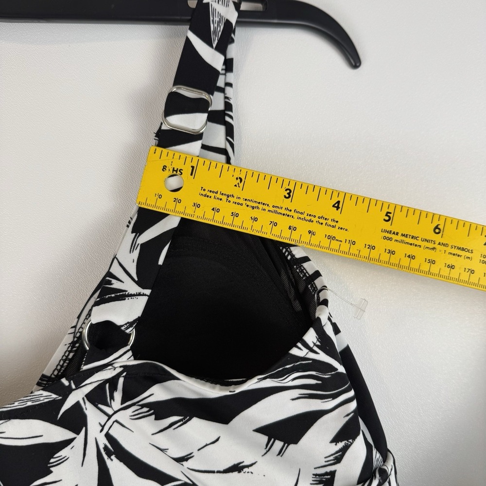 Swim Solutions Triple Tier Fauxkini Swimsuit Black White Palm Leaf Size 10 NEW - Picture 9 of 13